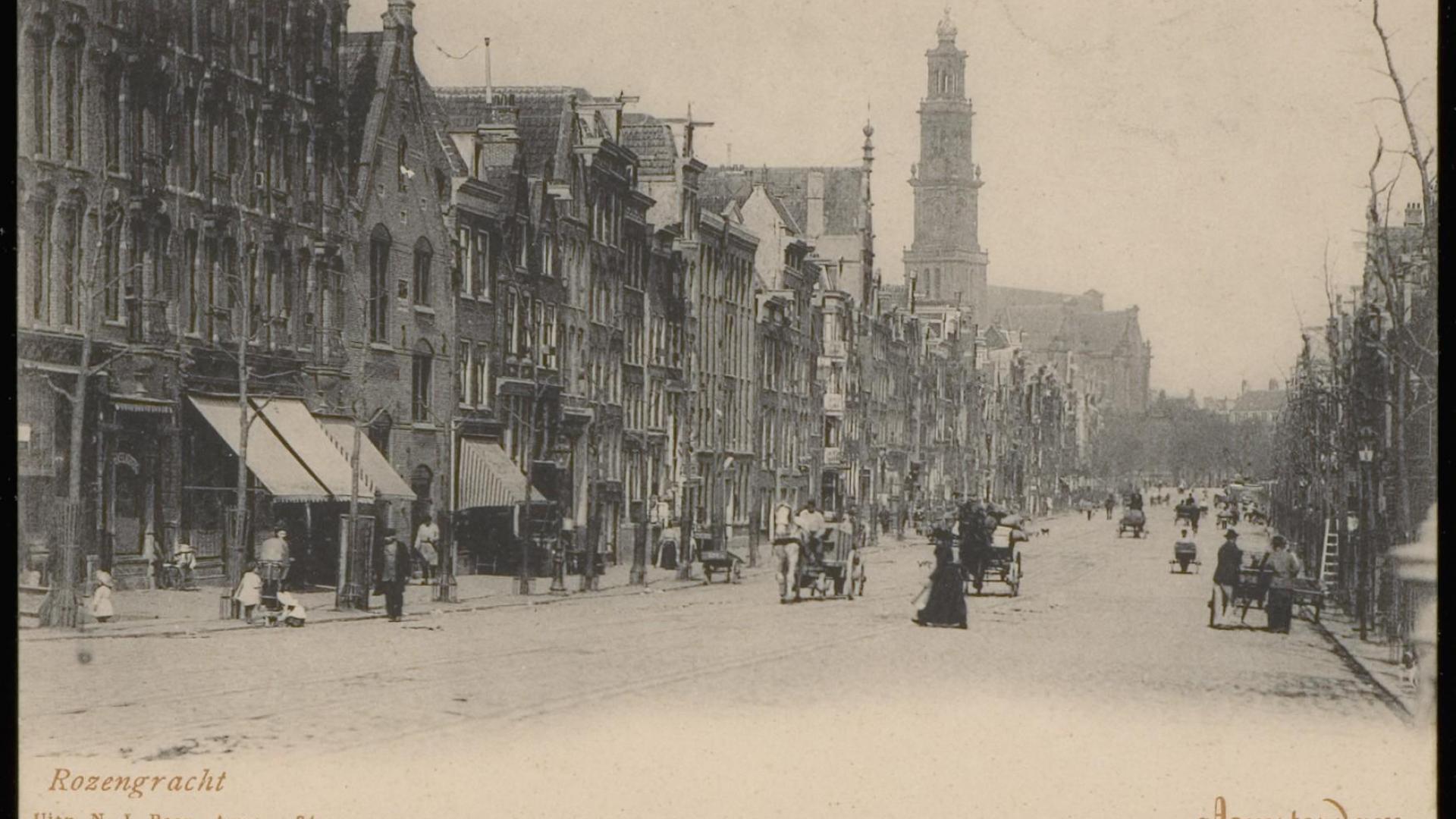 Rozengracht in 1928 met op de achtergrond de Westerkerk